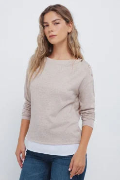 Springfield Camiseta combinada hombro botones nude Discount