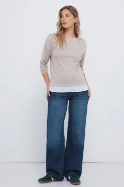 Springfield Camiseta combinada hombro botones nude Discount