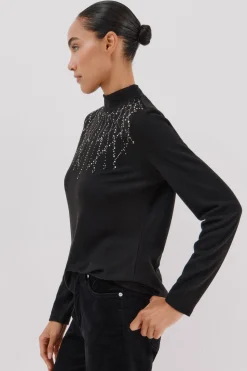 Cortefiel Camiseta con detalle strass Negro