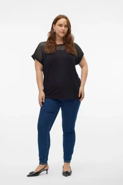 Vero Moda Curve Camiseta con encaje talla grande Negro Discount