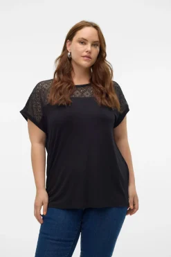 Vero Moda Curve Camiseta con encaje talla grande Negro Discount