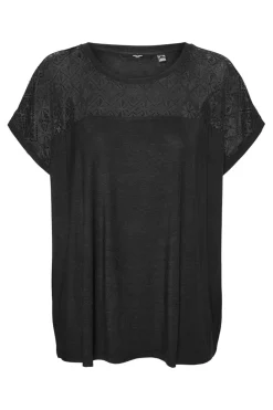 Vero Moda Curve Camiseta con encaje talla grande Negro Discount
