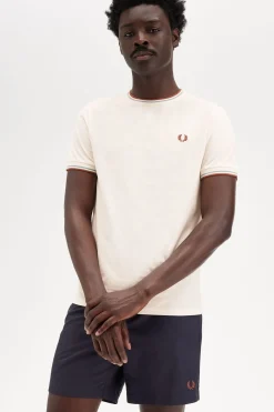 Fred Perry Camiseta con ribete con dos franjas Marfil