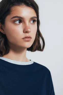 Springfield Camiseta cuello lurex azul New