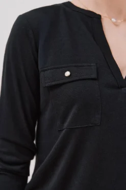 Cortefiel Camiseta cuello mao efecto lino Negro Outlet