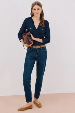 Cortefiel Camiseta cuello mao efecto lino Azul marino Best