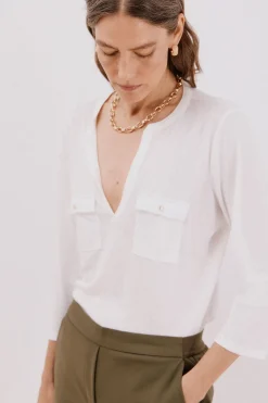 Cortefiel Camiseta cuello mao efecto lino Blanco Online