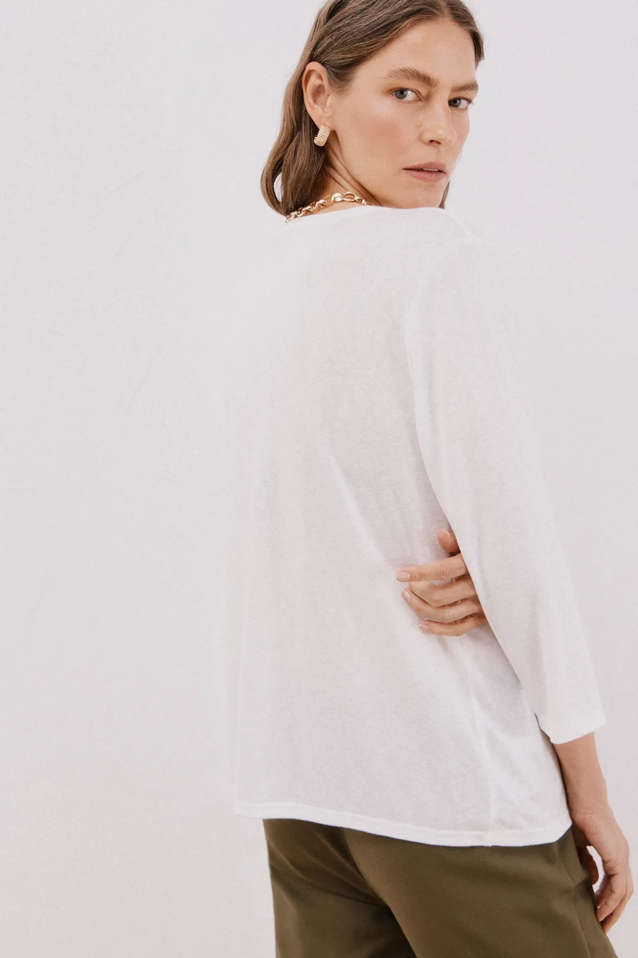 Cortefiel Camiseta cuello mao efecto lino Blanco Online