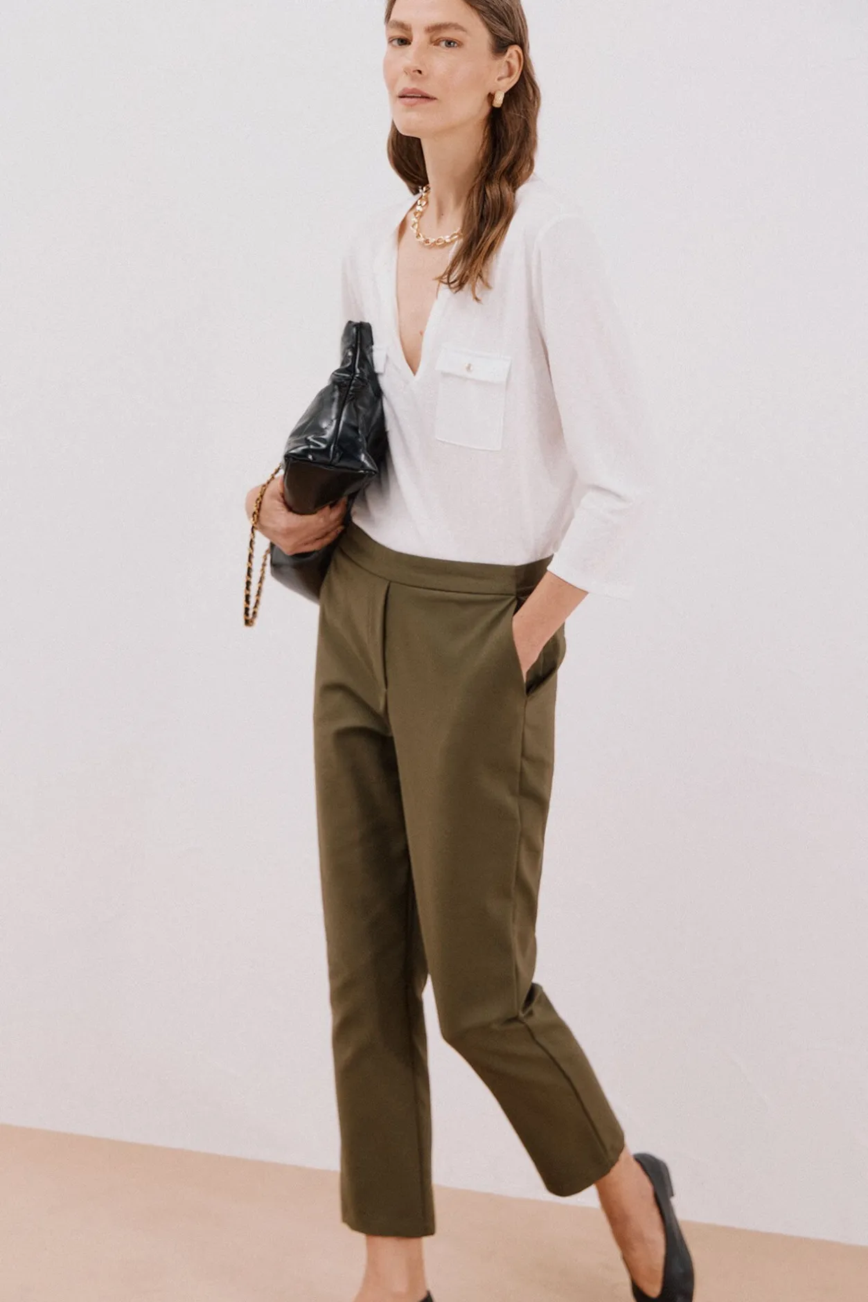 Cortefiel Camiseta cuello mao efecto lino Blanco Online