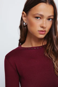 Springfield Camiseta cuello tachas burdeos Hot