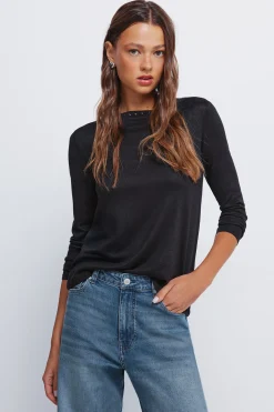 Springfield Camiseta cuello tachas negro Discount