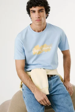 Pepe Jeans Camiseta de manga corta con logo y estampado frontal. azul Discount