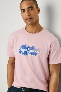 Pepe Jeans Camiseta de manga corta con logo y estampado frontal. rosa Discount