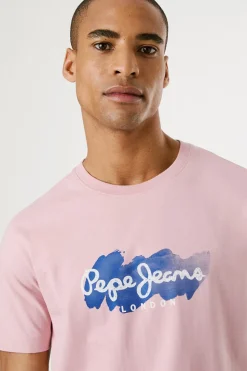 Pepe Jeans Camiseta de manga corta con logo y estampado frontal. rosa Discount