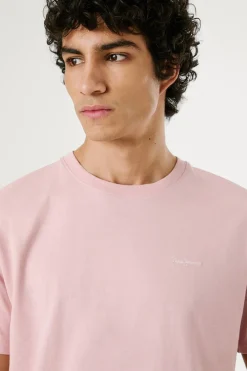 Pepe Jeans Camiseta de manga corta con logo bordado. rosa Discount