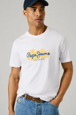 Pepe Jeans Camiseta de manga corta con logo y estampado frontal. blanco New