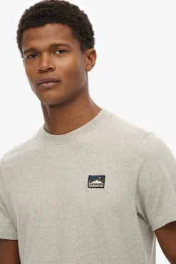 Superdry Camiseta de manga corta con cuello redondo de canalé gris Clearance