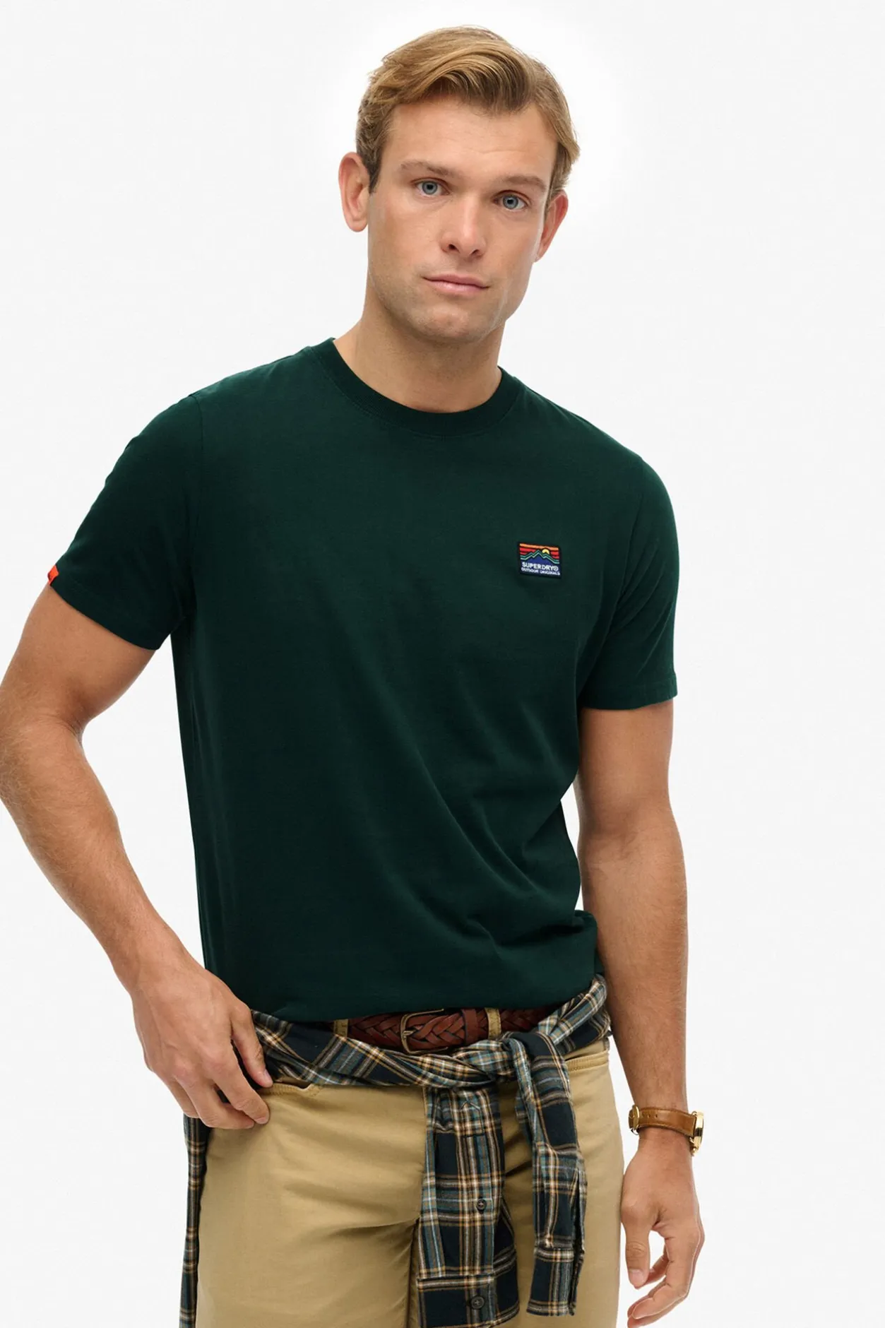 Superdry Camiseta de manga corta con cuello redondo de canalé verde Discount