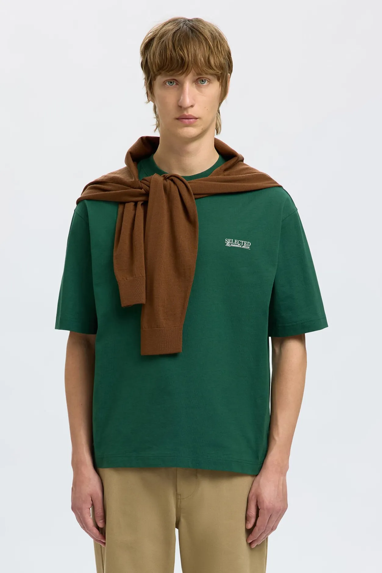 Selected Camiseta de manga corta Logo. Verde oscuro Clearance