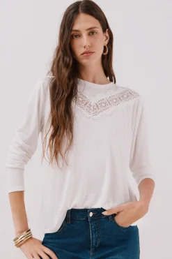 Cortefiel Camiseta detalle encaje floral Blanco Sale