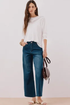 Cortefiel Camiseta detalle encaje floral Blanco Sale