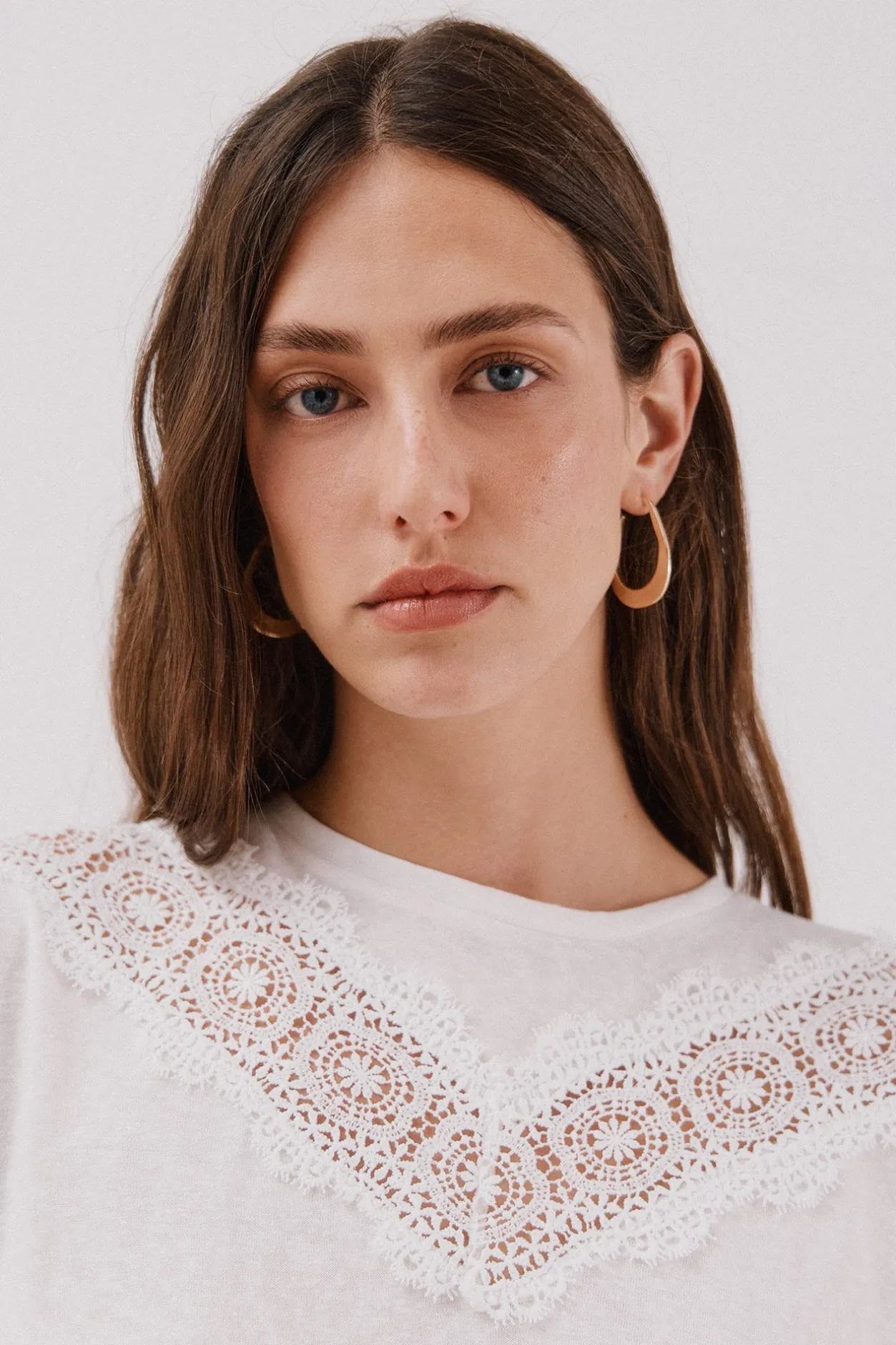 Cortefiel Camiseta detalle encaje floral Blanco Sale