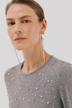 Cortefiel Camiseta detalle perlas y strass Gris Clearance