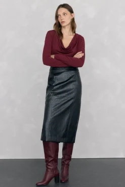 Pedro del Hierro Camiseta escote drapeado Burdeos Outlet