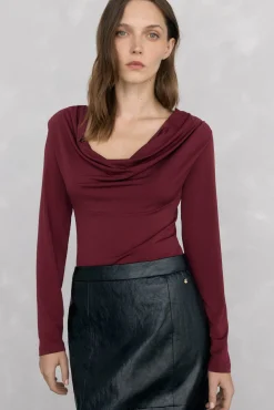 Pedro del Hierro Camiseta escote drapeado Burdeos Outlet