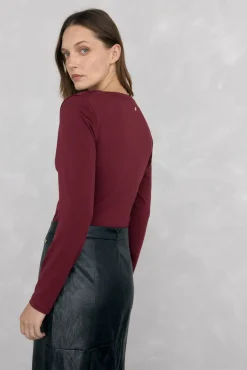 Pedro del Hierro Camiseta escote drapeado Burdeos Outlet