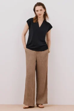 Cortefiel Camiseta estamapda escote pico fruncido Negro