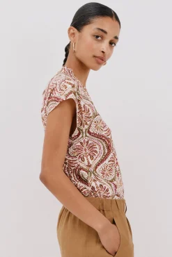 Cortefiel Camiseta estamapda escote pico fruncido Multicolor New