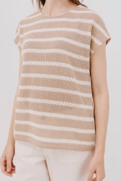 Cortefiel Camiseta estructura rayas Marfil Clearance