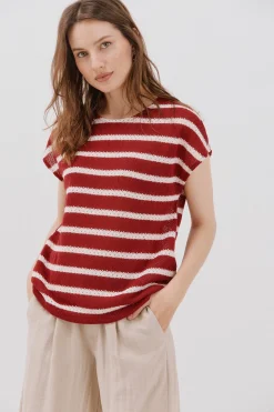 Cortefiel Camiseta estructura rayas Vino Clearance