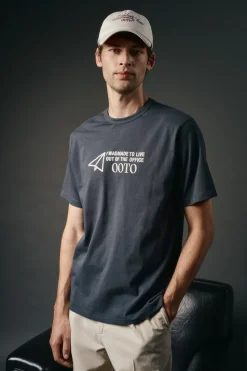 OOTO Camiseta gráfica lavada Azul marino New