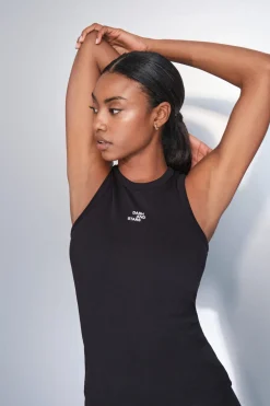 Dash and Stars Camiseta halter algodón canalé negro Outlet
