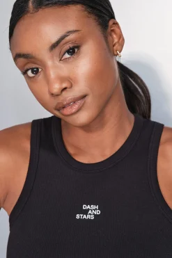 Dash and Stars Camiseta halter algodón canalé negro Outlet