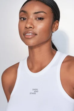 Dash and Stars Camiseta halter algodón canalé blanco