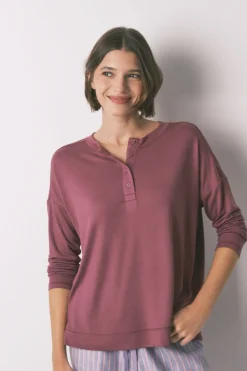 Women'secret Camiseta holgada manga larga granate burdeos Sale