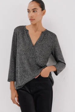 Cortefiel Camiseta lurex cuello mao Gris Clearance