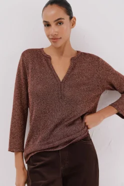 Cortefiel Camiseta lurex cuello mao Granate Clearance