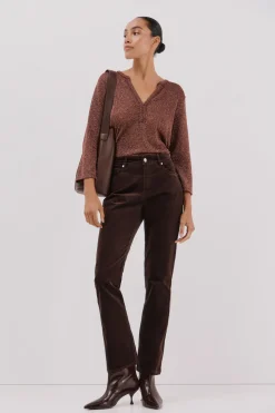 Cortefiel Camiseta lurex cuello mao Granate Clearance