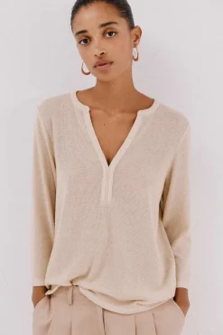 Cortefiel Camiseta lurex cuello mao Dorado