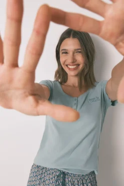 Women'secret Camiseta manga corta algodón verde Discount