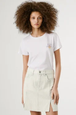 Pepe Jeans Camiseta manga corta con logo bordado y dibujo trasero. blanco