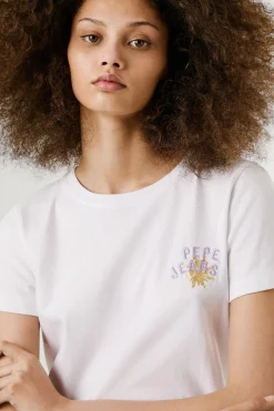 Pepe Jeans Camiseta manga corta con logo bordado y dibujo trasero. blanco