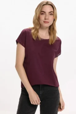 Vila Camiseta manga corta con glitter de algodón orgánico Morado New