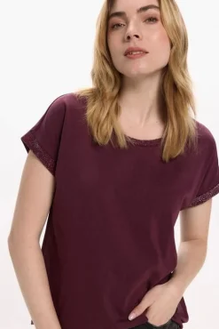 Vila Camiseta manga corta con glitter de algodón orgánico Morado New