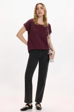 Vila Camiseta manga corta con glitter de algodón orgánico Morado New