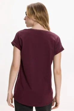 Vila Camiseta manga corta con glitter de algodón orgánico Morado New